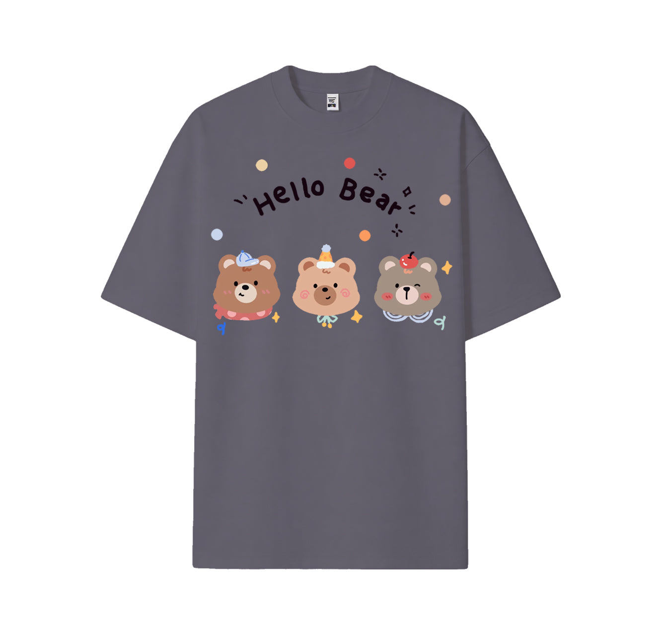 Three cute bear head print short-sleeved shirt, casual and brightly colored pure cotton shirt for summer.
