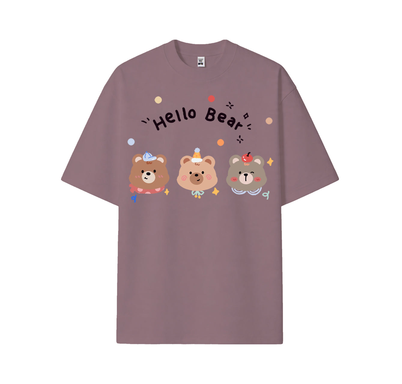 Three cute bear head print short-sleeved shirt, casual and brightly colored pure cotton shirt for summer.