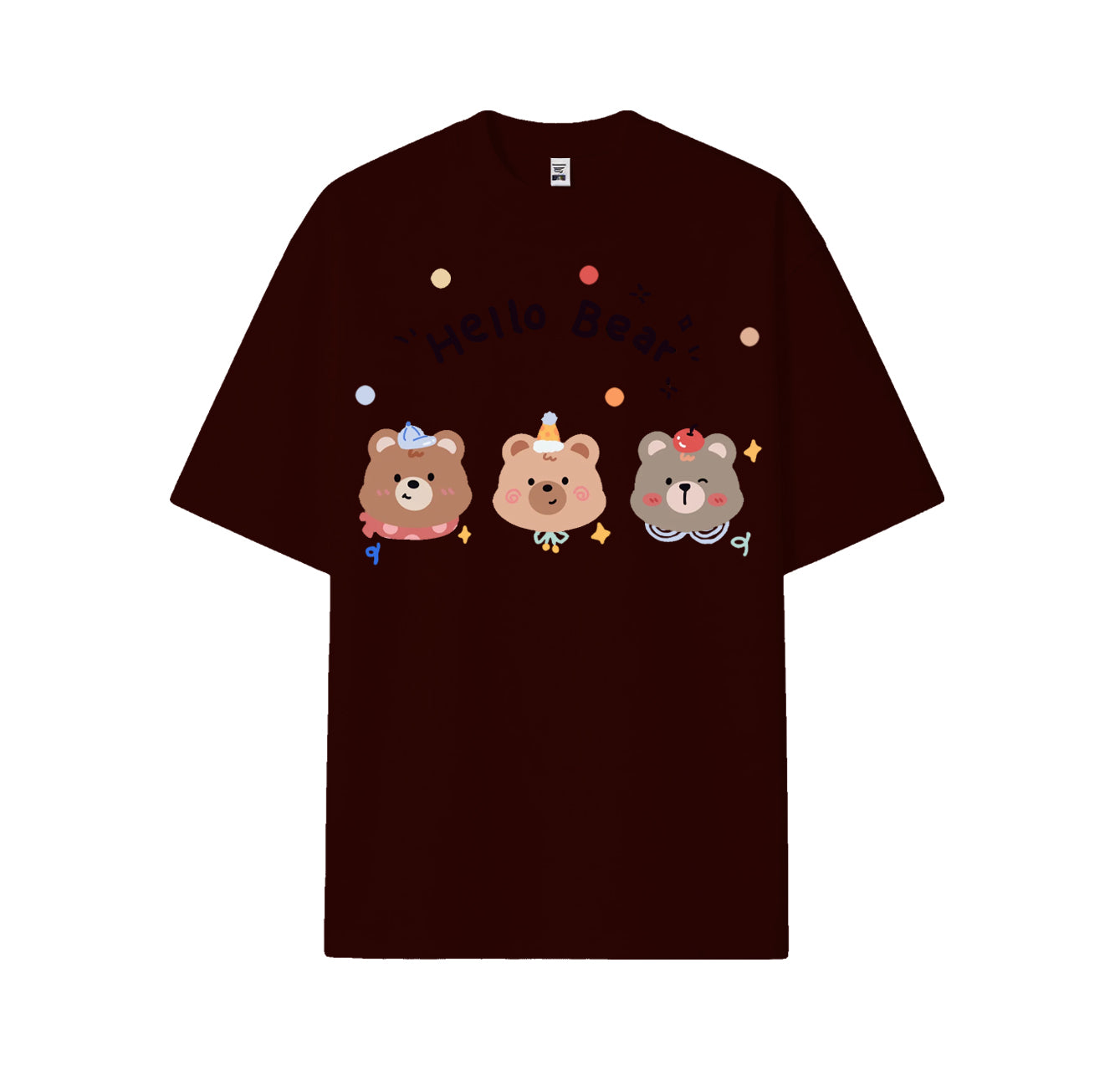 Three cute bear head print short-sleeved shirt, casual and brightly colored pure cotton shirt for summer.