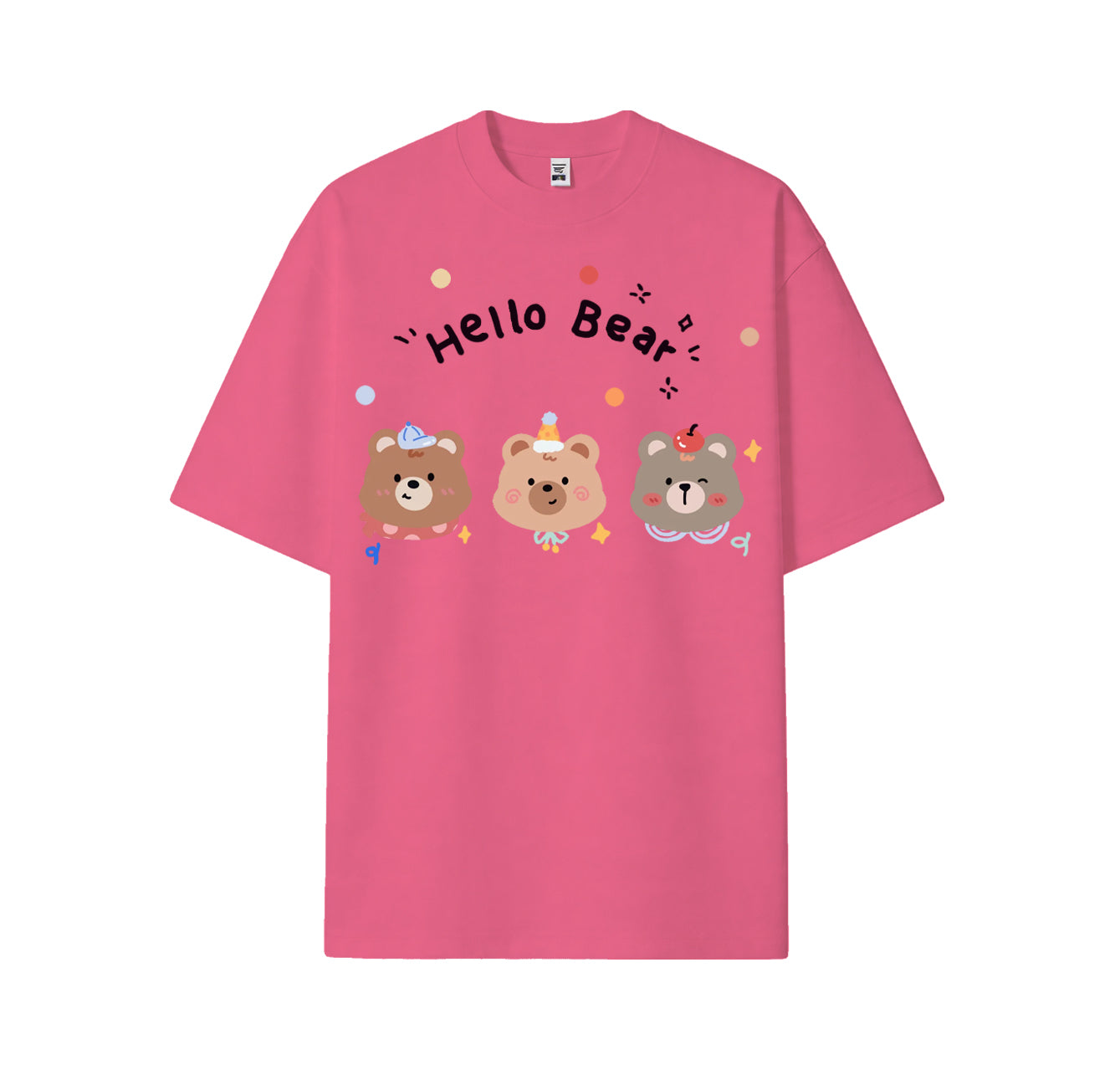 Three cute bear head print short-sleeved shirt, casual and brightly colored pure cotton shirt for summer.
