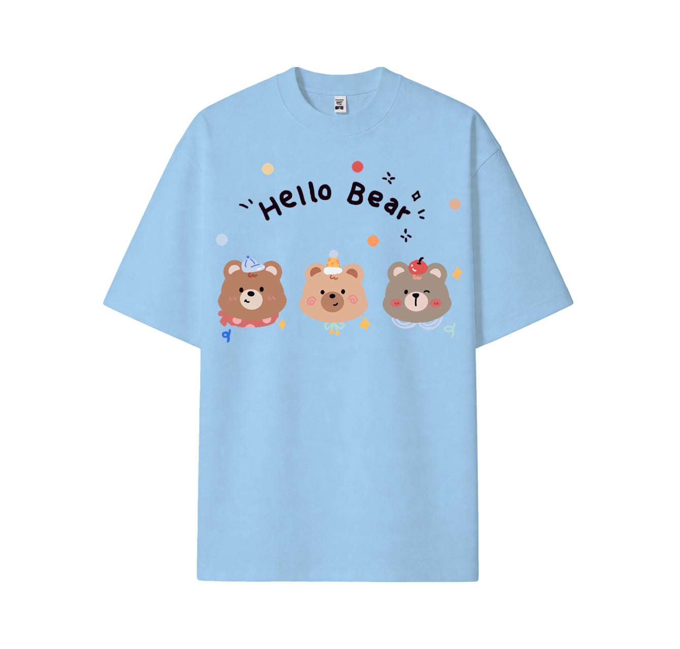 Three cute bear head print short-sleeved shirt, casual and brightly colored pure cotton shirt for summer.