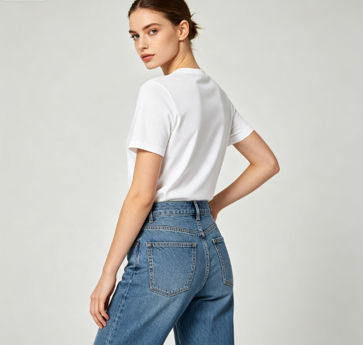 Tenue Casual Complète Femme, T-shirt Basique + Jean Droit Confortable